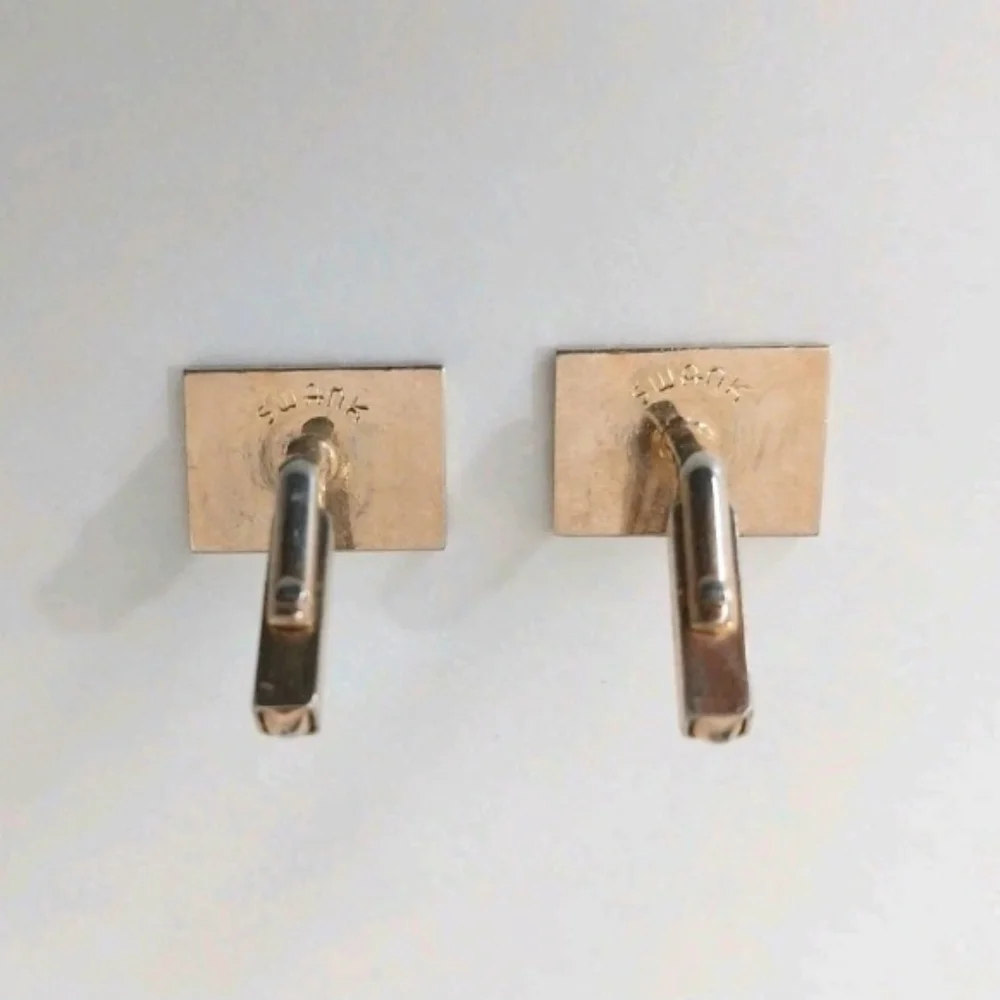 VTG Swank Gold Tone Rectangular Cufflinks Geometric Etched Grid Design MCM
